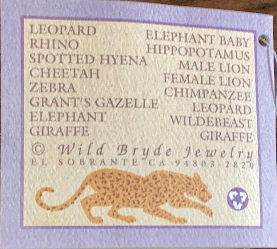 Wild Bryde Elephant & Giraffe & Zebra & Lion & Rhino & Hippo & Hyena & Wildebeest & Monkey & Antelope & Leopard Necklace Full-Body, Whimsical, Hallmark Photo - Unofficial Wild Bryde Collector's Guide