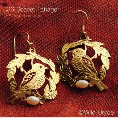 Wild Bryde Scarlet Tanager Earrings Full-Body, Framed, Landscape - Unofficial Wild Bryde Collector's Guide